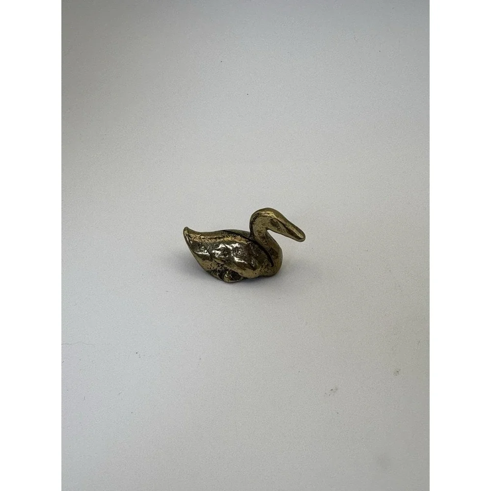 Vintage Small Brass Duck Figurine Made in Hong Kong Solid Metal Decor 1.5